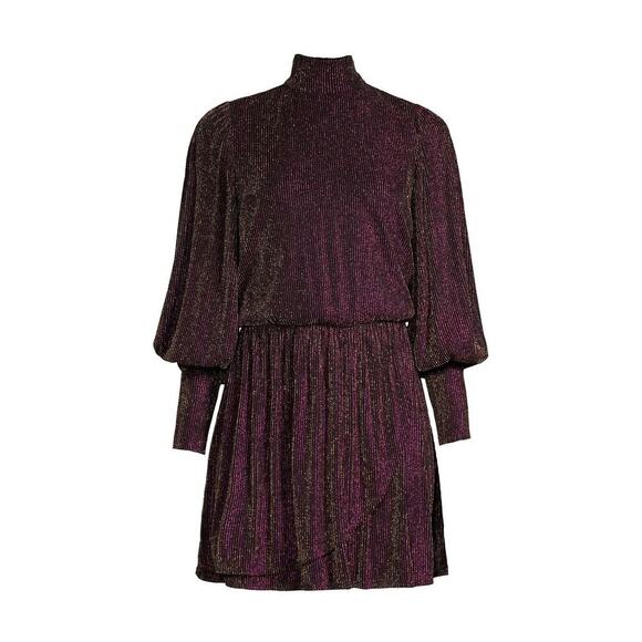 Black Halo Dresses & Skirts - Black Halo Gavin Metallic Purple Black Ribbed Mini Dress Sz 4 Shimmer High Neck